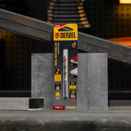 Сверло спиральное по металлу Denzel 5 x 86 мм, Р6М5, Golden Tip, 718233 купить в Екатеринбурге