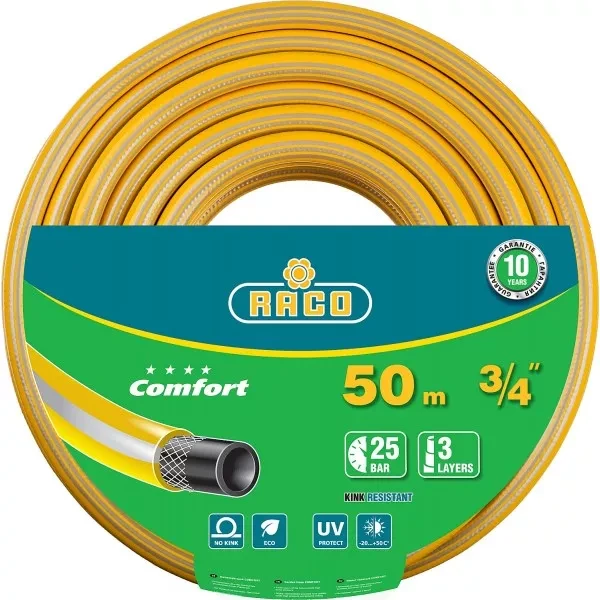 Шланг RACO COMFORT поливочный, 25атм., армированный, 3-х слойный, 3/4"х50м 40303-3/4-50_z01 купить в Екатеринбурге