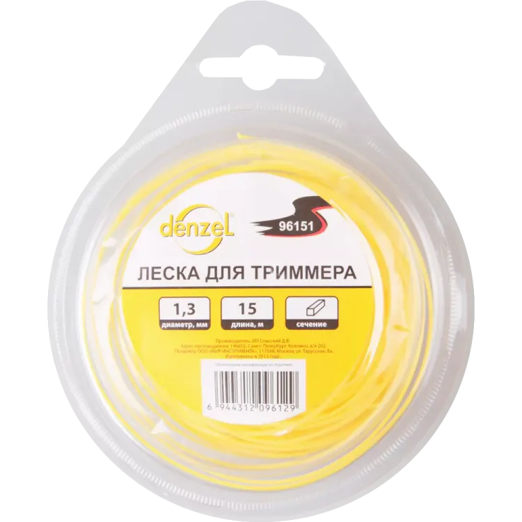 Леска для триммера квадратная, 1,3мм х 15м  Denzel Россия 96151 купить в Екатеринбурге