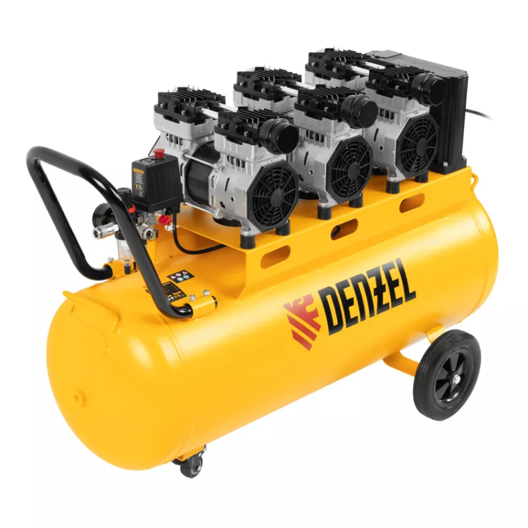 Компрессор безмасляный, малошумный  DLS 2250/100, 2250 Вт, 3x750, 100 л, 410 л/мин блок управления/ Denzel 58029 купить в Екатеринбурге