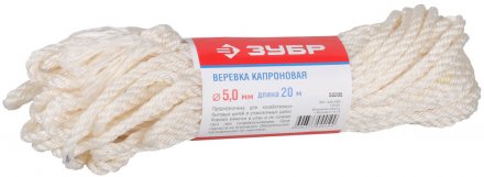 Веревка ЗУБР капроновая, d=5,0 мм, 20 м, 270 кгс, 9 ктекс 50205 купить в Екатеринбурге