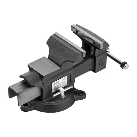 Тиски слесарные BVH-150, 150 мм, поворотные, стальная направляющая, с наковальней //Denzel 18685 купить в Екатеринбурге