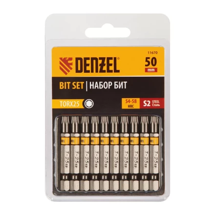 Бита TX 25х50, сталь S2, шестигранный профиль, 10 шт. Е 6,3 Denzel 11670 купить в Екатеринбурге