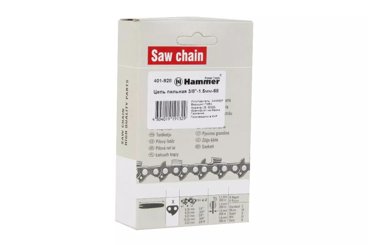 Цепь пильная HAMMER 3/8''-1,5мм-68зв. купить в Екатеринбурге
