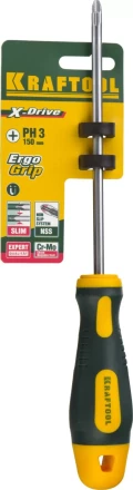 Отвертка KRAFTOOL, Cr-Mo-V сталь, двухкомпонентная противоскользящая рукоятка, PH, №3x150мм 250072-3-150 купить в Екатеринбурге
