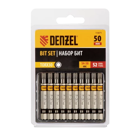 Бита TX 30х50, сталь S2, шестигранный профиль, 10 шт. Е 6,3 Denzel 11671 купить в Екатеринбурге