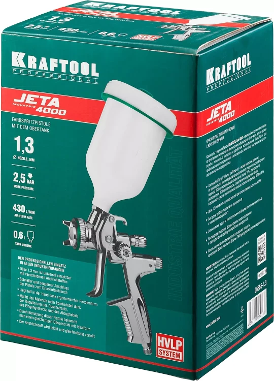 Краскопульт пневматический KRAFTOOL "PRO" Jeta 4000, HVLP, c верхним бачком, 1,3мм 06555-1.3 купить в Екатеринбурге