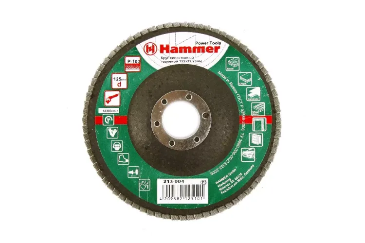 Круг Лепестковый Торцевой (КЛТ) HAMMER КЛТ 1 Ф125х22 Р100 213-004 купить в Екатеринбурге