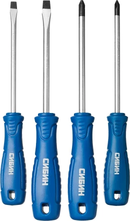 Набор: Отвертки СИБИН 25084 с закаленным стержнем, маслобензостойкая рукоятка, в блистере, 4 предмета 25084 купить в Екатеринбурге