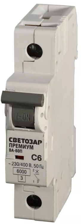 Выключатель автоматический СВЕТОЗАР "ПРЕМИУМ" 1-полюсный, 6 A, "C", откл. сп. 6 кА, 230 / 400 В SV-49021-06-C купить в Екатеринбурге