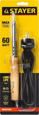 Паяльник с деревянной рукояткой и долговечным жалом, STAYER &quot;MASTER&quot; MAXTerm, 55310-60, 60 Вт, клин 55310-60 купить в Екатеринбурге