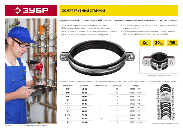 Хомуты трубные с гайкой кассета серия МАСТЕР купить в Екатеринбурге