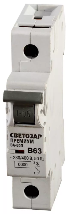 Выключатель автоматический СВЕТОЗАР "ПРЕМИУМ" 1-полюсный, 63 A, "B", откл. сп 6 кА, 230 / 400 В SV-49011-63-B купить в Екатеринбурге