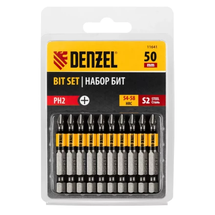 Бита PH2х50, сталь S2, цилиндр., 10 шт. Е 6,3 Denzel 11641 купить в Екатеринбурге