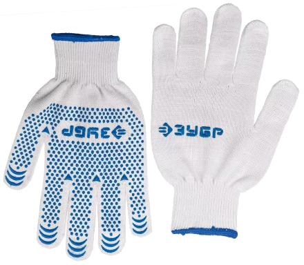 ЗУБР ТОЧКА+, S-M, х/б перчатки с покрытием из ПВХ-геля, противоскользящие, точки увеличенного размера, 13 класс, Профессионал (11451-S) купить в Екатеринбурге