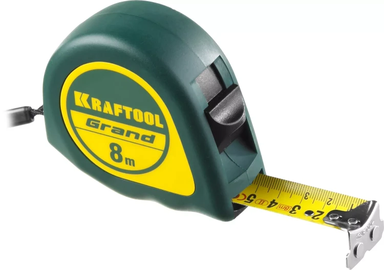 Рулетка KRAFTOOL GRAND, обрезиненный пластиковый корпус, 8м/25мм 34022-08-25 купить в Екатеринбурге