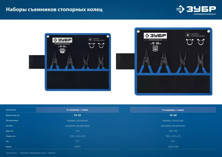 ЗУБР 4 шт, 180 мм, набор съемников стопорных колец, Профессионал (22826) купить в Екатеринбурге