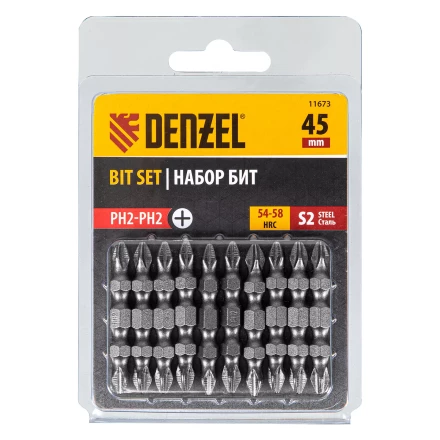 Бита двухсторонняя, PH2-PH2 х 45 мм, сталь S2, 10 шт. Denzel 11673 купить в Екатеринбурге