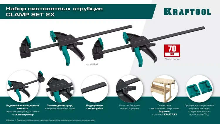 Набор пистолетных струбцин KRAFTOOL 32225-H2 купить в Екатеринбурге