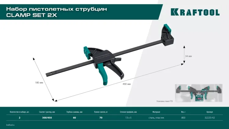 Набор пистолетных струбцин KRAFTOOL 32225-H2 купить в Екатеринбурге