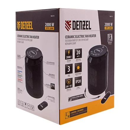 Тепловентилятор электрический керамический Denzel DTFC-2000, пульт, 3 режима, вентилятор, нагрев 1000/2000 Вт 96419 купить в Екатеринбурге