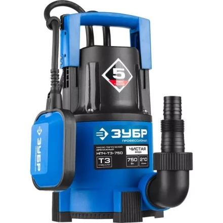 Насос ЗУБР &quot;ПРОФЕССИОНАЛ&quot; Т3 погружной дренажный для чистой воды (d пропускаемых частиц до 5мм), 750Вт, пропускная способность 210л/мин, напор 8,5м НПЧ-Т3-750 купить в Екатеринбурге