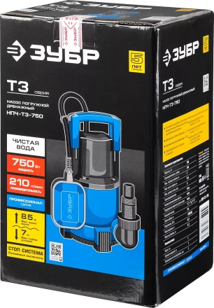 Насос ЗУБР &quot;ПРОФЕССИОНАЛ&quot; Т3 погружной дренажный для чистой воды (d пропускаемых частиц до 5мм), 750Вт, пропускная способность 210л/мин, напор 8,5м НПЧ-Т3-750 купить в Екатеринбурге