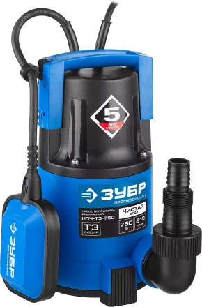 Насос ЗУБР &quot;ПРОФЕССИОНАЛ&quot; Т3 погружной дренажный для чистой воды (d пропускаемых частиц до 5мм), 750Вт, пропускная способность 210л/мин, напор 8,5м НПЧ-Т3-750 купить в Екатеринбурге