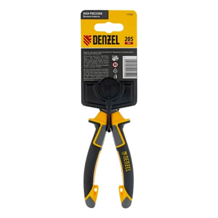 Длинногубцы прямые 205 мм Denzel 17302, трехкомпонентные рукоятки купить в Екатеринбурге