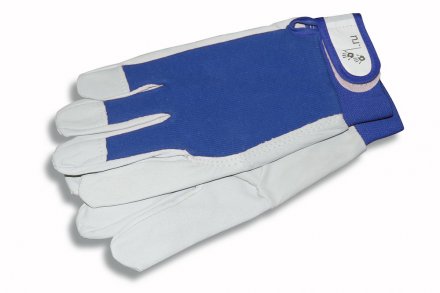Перчатки хозяйственные кожаные синяя ткань 53597 купить в Екатеринбурге