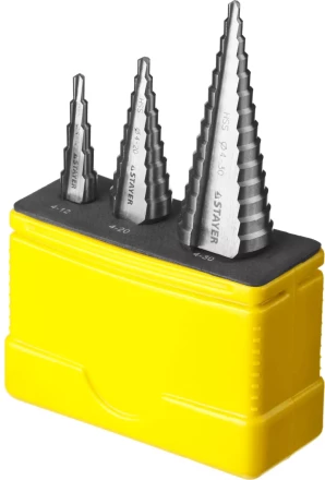 Набор STAYER "MASTER": Ступенчатые сверла по сталям и цвет.мет., сталь HSS, d=4-12мм,5 ступ. d 4-20 мм 9 ступ., d 4-30мм 14ступ. 29660-4-30-H3 купить в Екатеринбурге