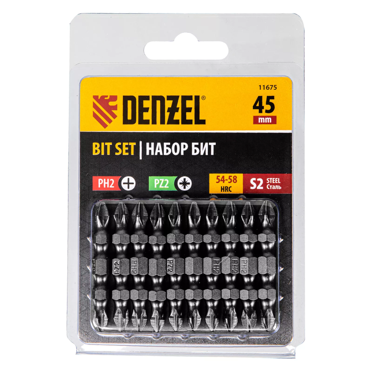 Бита двухсторонняя, PH2-PZ2 х 45 мм, сталь S2, 10 шт. Denzel 11675 купить в Екатеринбурге