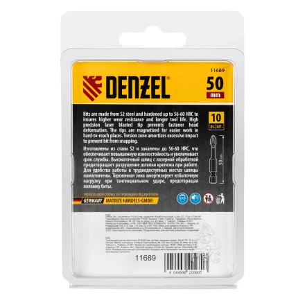 Бита IMPACT, PH2x50 мм, лазерная обработка шлица, сталь S2, 10 шт., Е 6,3 Denzel 11689 купить в Екатеринбурге