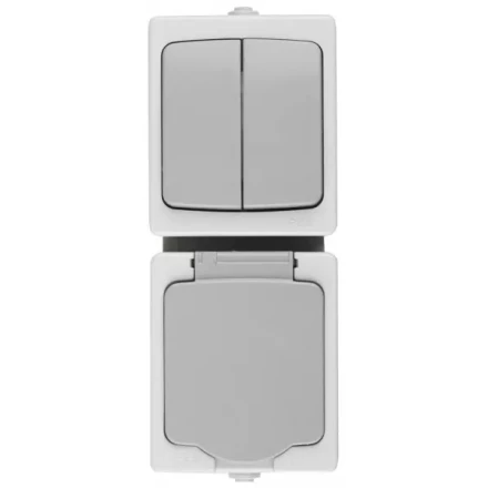 Комплект СВЕТОЗАР &quot;АВРОРА&quot; розетка с зазем. и защ. крышкой, 16А/~250В, выкл. двухклав. IP44, цвет серо-белый, 10А/~250В SV-54325-W купить в Екатеринбурге