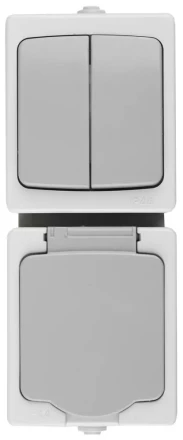 Комплект СВЕТОЗАР &quot;АВРОРА&quot; розетка с зазем. и защ. крышкой, 16А/~250В, выкл. двухклав. IP44, цвет серо-белый, 10А/~250В SV-54325-W купить в Екатеринбурге