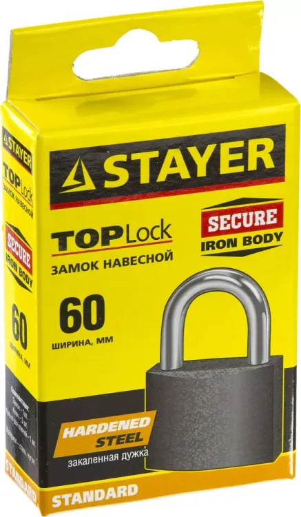 Замок STAYER "STANDARD" навесной, металлический корпус, закаленная дужка, 63 мм 37160-60 купить в Екатеринбурге