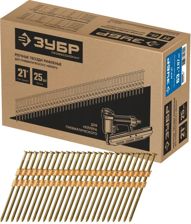 ЗУБР SN21 63 х 2.87 мм, реечные гвозди рифленые, 3000 шт (305392-63) купить в Екатеринбурге