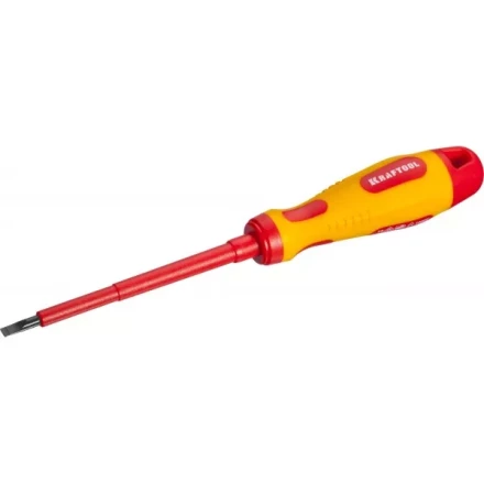 Отвертка KRAFTOOL, высоковольтная, Cr-Mo-V стержень, двухкомпонент. маслобензостойкая рукоятка, SL, 4,0х100мм 250083-4.0-100 купить в Екатеринбурге