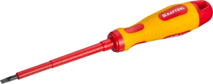Отвертка KRAFTOOL, высоковольтная, Cr-Mo-V стержень, двухкомпонент. маслобензостойкая рукоятка, SL, 4,0х100мм 250083-4.0-100 купить в Екатеринбурге
