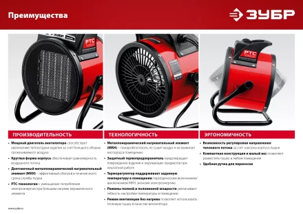 ЗУБР 3 кВт, электрическая тепловая пушка (ТПК-3Р) купить в Екатеринбурге
