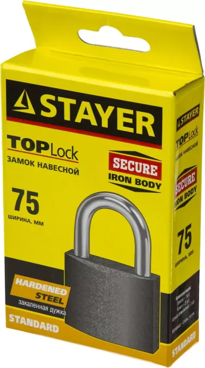 Замок STAYER "STANDARD" навесной, металлический корпус, закаленная дужка, 75 мм 37160-75 купить в Екатеринбурге