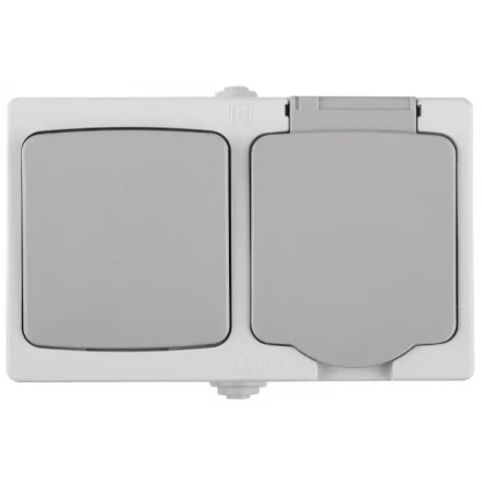 Комплект СВЕТОЗАР &quot;АВРОРА&quot; розетка с зазем. и защ. крышкой, 16А/~250В, выкл. одноклав. IP44, цвет серо-белый, 10А/~250В SV-54323-W купить в Екатеринбурге