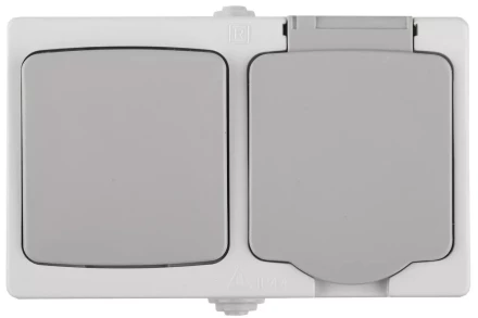 Комплект СВЕТОЗАР &quot;АВРОРА&quot; розетка с зазем. и защ. крышкой, 16А/~250В, выкл. одноклав. IP44, цвет серо-белый, 10А/~250В SV-54323-W купить в Екатеринбурге