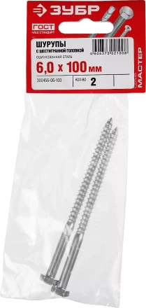 Шурупы ЗУБР &quot;МАСТЕР&quot; с шестигранной головкой, оцинкованные, 6x100мм, 2шт 300456-06-100 купить в Екатеринбурге
