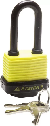Замок STAYER &quot;MASTER&quot; навесной, всепогодный, пластиковая защита корпуса, с удлин. закален. дужкой,на карточке, 50мм 37141-40 купить в Екатеринбурге