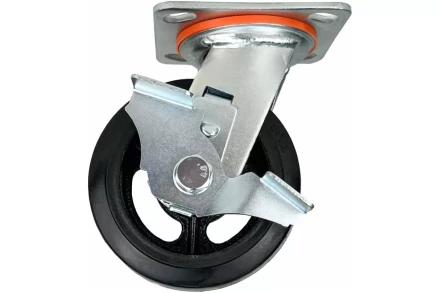 Аппаратное поворотное колесо большегрузное с тормозом HITCH 200*50 резина черная SCdb80 (SZ085007) купить в Екатеринбурге