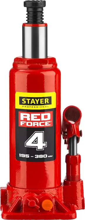 Домкрат гидравлический бутылочный "RED FORCE", 4т, 195-380 мм, STAYER 43160-4 43160-4_z01 купить в Екатеринбурге
