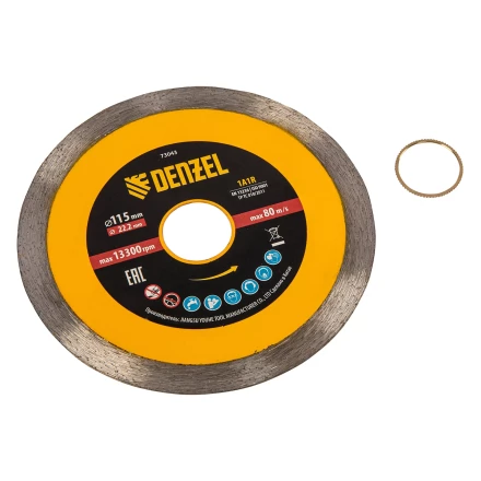 Диск алмазный отрезной 115 х 22,2 мм, сплошной, супертонкий, горячий пресс, мокрое резание// Denzel 73043 купить в Екатеринбурге