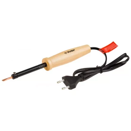 Электропаяльник ЗУБР "МАСТЕР" с деревянной рукояткой и долговечным жалом, форма клин, 40Вт 55405-40_z01 купить в Екатеринбурге