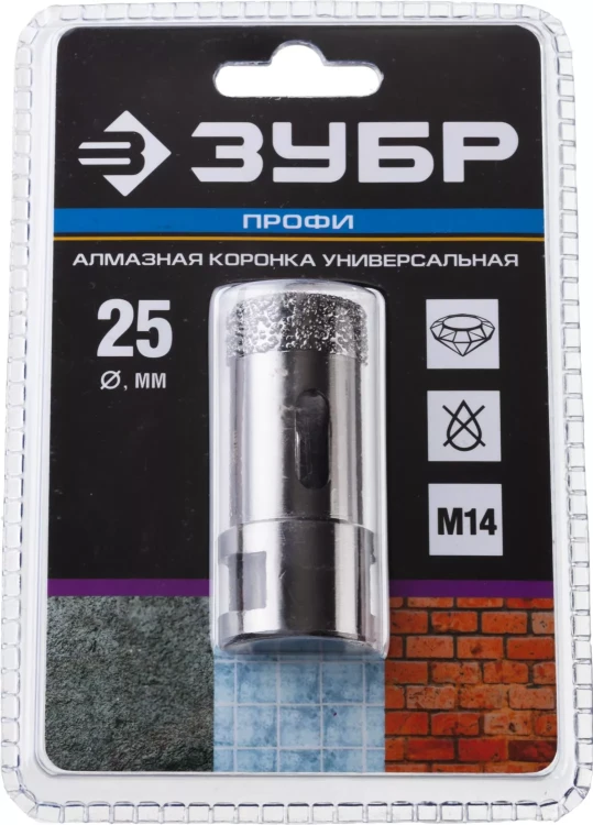 Алмазная коронка ЗУБР "ПРОФЕССИОНАЛ" универсальная для УШМ, сухое сверление, алмазы на вакуумной пайке,  посадка М14, d=16мм 29865-16 купить в Екатеринбурге